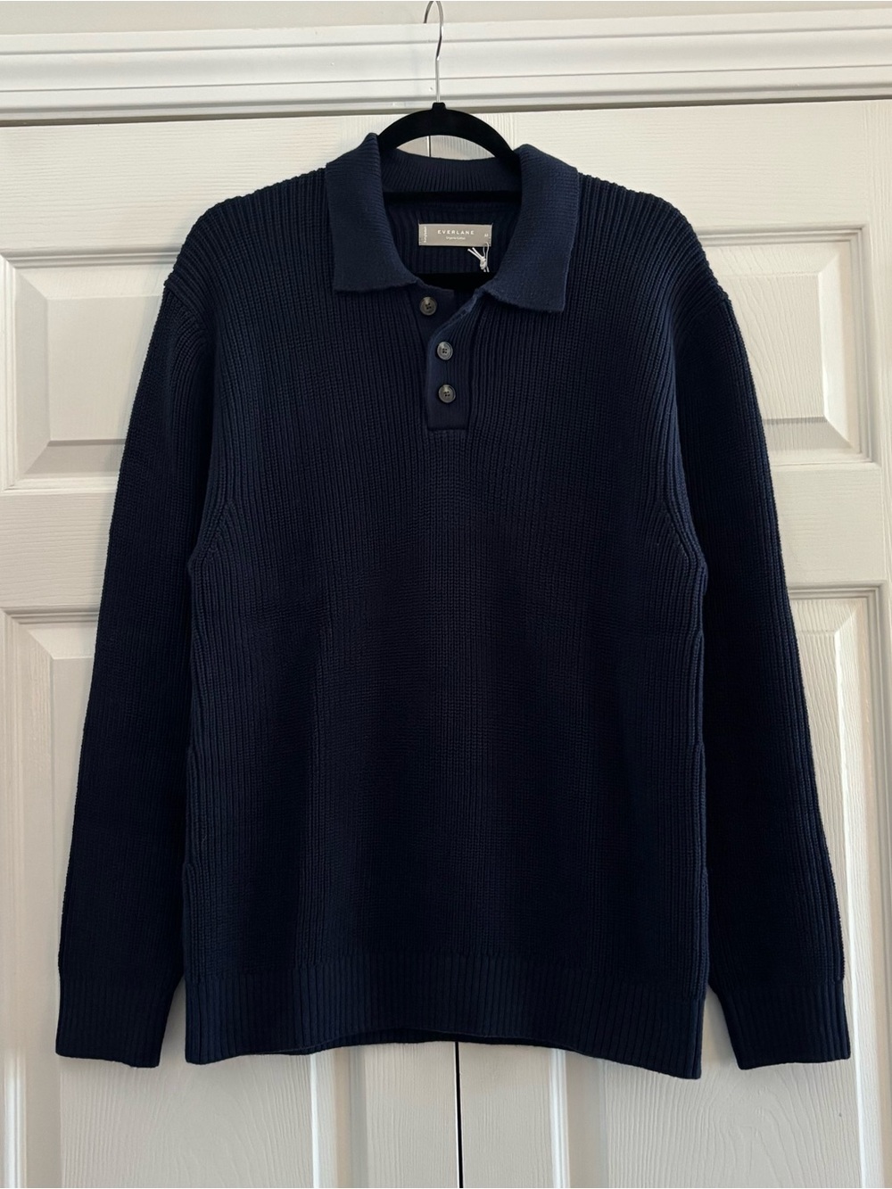 Everlane Navy Blue Knit Polo Sweater Long Sleeves NWT